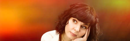 Beautiful brunette with short hair close-up.の写真素材