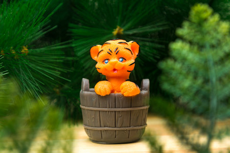 Exclusive bright handmade soap in the form of a tiger symbol of 2022.の写真素材