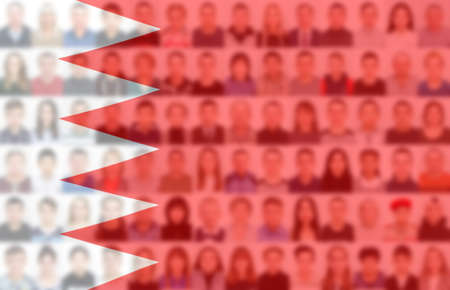 Portraits of many people on the background of the flag of Bahrain.The concept of the population and demographic state of the country.の写真素材