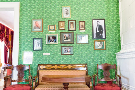 Irkutsk, Russia July 30, 2021 - House  Decembrist Trubetskoy Sergei Petrovich. Furniture background of the wall with portraitsのeditorial素材