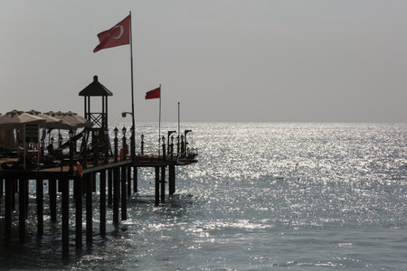 Gray sea and gray sky before a storm in Turkey.の写真素材