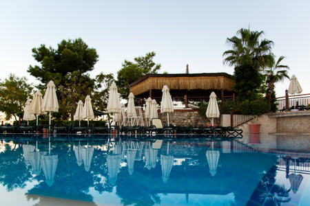 Early morning at the hotel near the pool.のeditorial素材