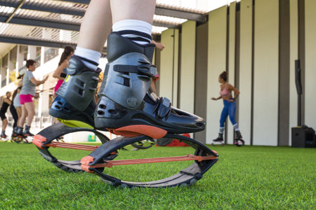 Shoes with springs for sports outdoor training.,の写真素材