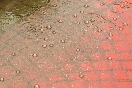Heavy persistent rain, air bubbles in a rain puddle.