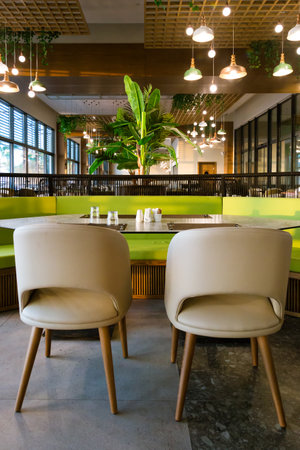 Beautiful restaurant hall, interior design of the catering industry.の写真素材