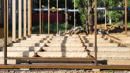 Construction of a street shopping pavilion for a store, all stages of construction, detailed...