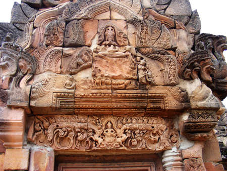 The temple is built of large stones carved in ancient timesの写真素材