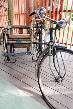 Old tricycle bicycle taxis in Thailandの写真素材