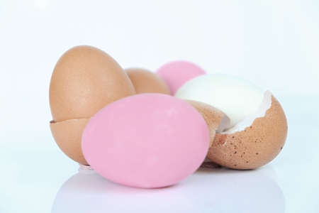 Colorful eggs on white background
