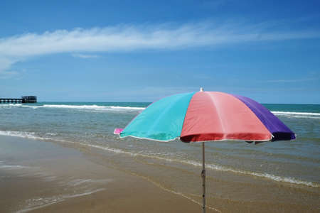 Colourful umbrella on the beach retro style in thailandの写真素材