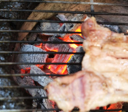 Beef steaks on grill barbecue Fire Grill close-upの写真素材