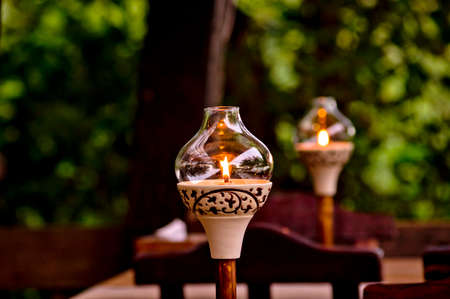 Candlelight in glass for dinnerの写真素材