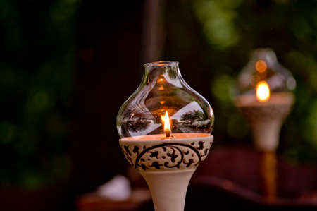 Candlelight in glass for dinnerの写真素材