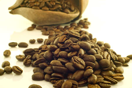 coffee grains and the bark heartの写真素材