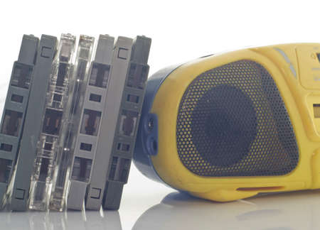 Old cassette tapes and cassette playerの写真素材