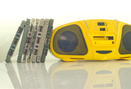 Old cassette tapes and cassette playerの写真素材
