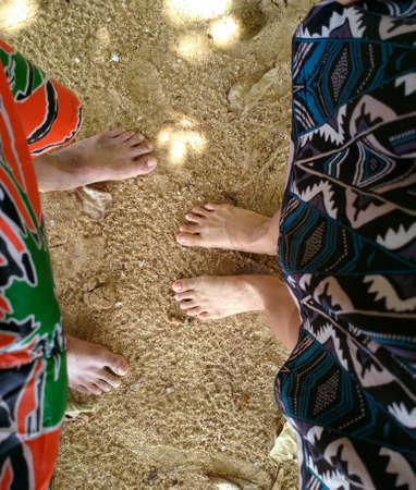 Top view for foot man and womanの写真素材