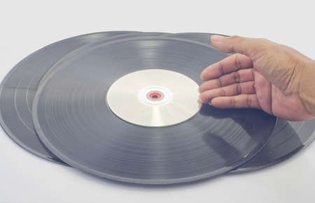 Vinyl records and CDの写真素材