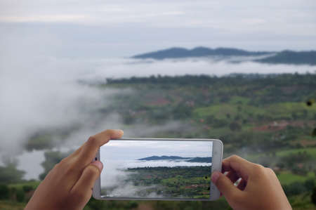 photograph mountain by phoneの写真素材