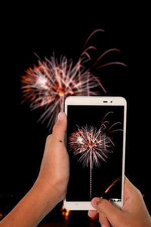 photography fireworks by mobile phoneの写真素材