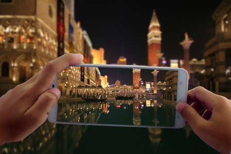 travel concept take photography Venice Italy by phoneの写真素材
