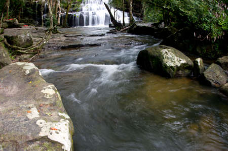 Deep forest waterfall at pang sida waterfall National Park sa kaeo Thailandの写真素材