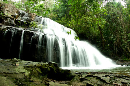 Deep forest waterfall at pang sida waterfall National Park sa kaeo Thailandの写真素材
