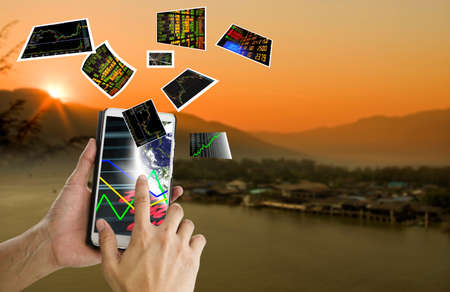 travel and working stock by smartphoneの写真素材