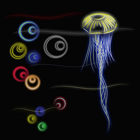 jellyfish pattern black backgroundの写真素材