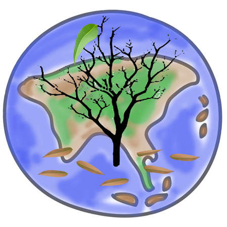 one leaves on tree on worldの写真素材