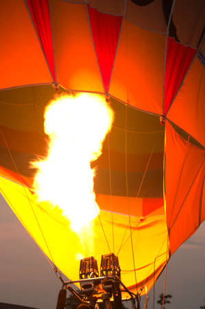 Balloon view of the flame inside of a hot air balloon being inflatedの写真素材