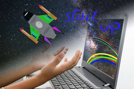 start up business concept and exploration idea by computerの写真素材