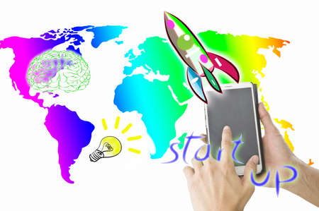 start up business concept and exploration idea by phoneの写真素材