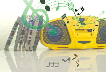 Old cassette tapes cassette player and music sound noteの写真素材