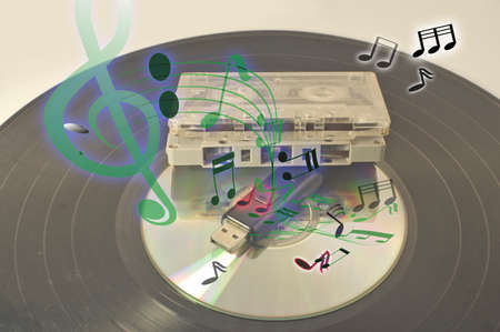Vinyl records and music sound noteの写真素材