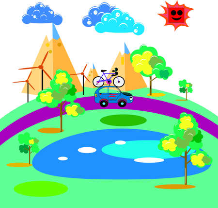 Travel by car, vector art and illustrationのイラスト素材