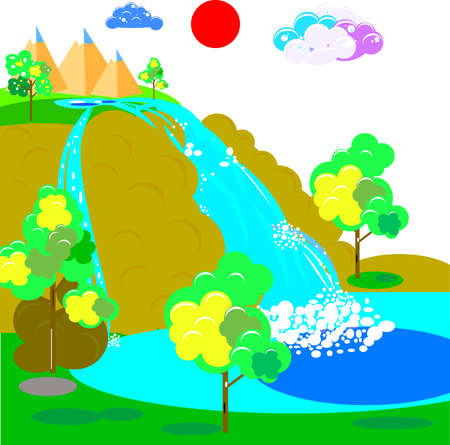 Waterfall, vector art and illustration.のイラスト素材