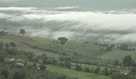 misty mountains in the distanceの写真素材