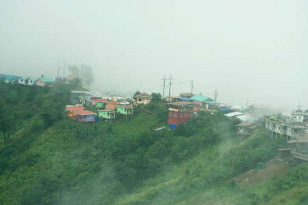 beautiful country in Thailand with mist and beautiful mountainの写真素材