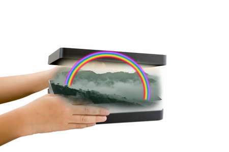 Misty mountains in the rainy season keep in boxの写真素材