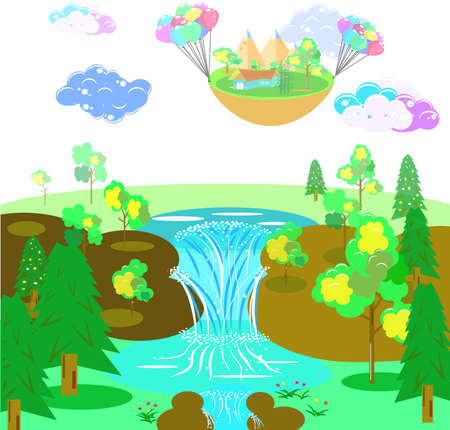 House hanging with balloon, business home and the world in imagination, vector art and illustration.のイラスト素材