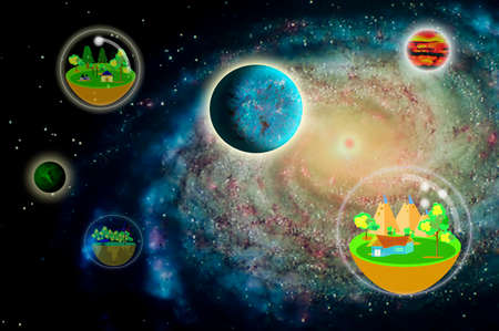 In the future, human beings live in spaceの写真素材