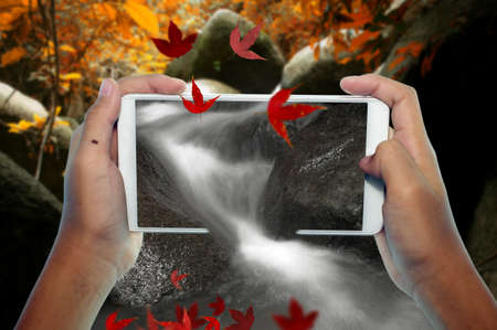 Travel concept,3D photo take by smart phone galleryの写真素材