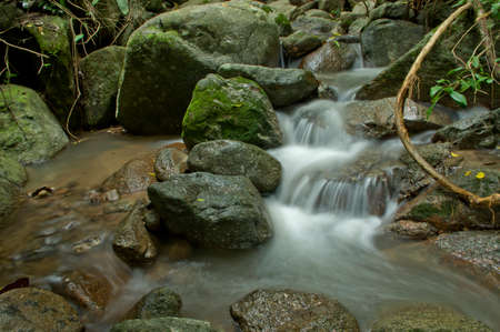 Abstract waterfall from ravine in forest