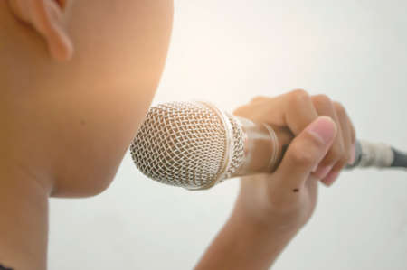 Handle microphone for talk or sing a songの写真素材
