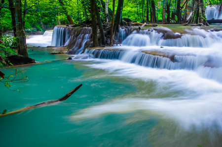 Huay Mae Khamin waterfall in Kanchanaburi province, Thailandの写真素材