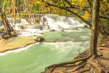 Huay Mae Khamin waterfall in Kanchanaburi, Thailandの写真素材