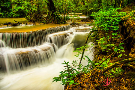Huay Mae Khamin waterfall in Kanchanaburi province, Thailandの写真素材
