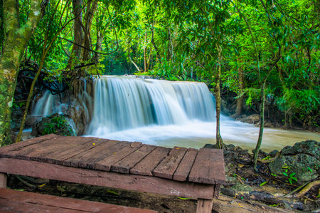 Huay Mae Kamin waterfall in Kanchanaburi province, Thailandの写真素材
