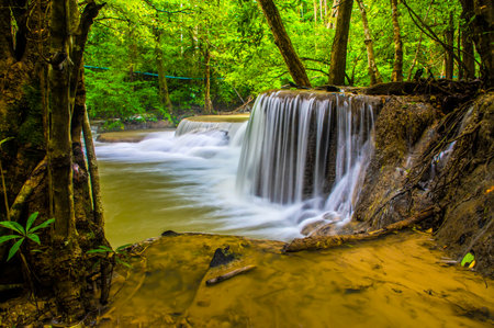 Huay Mae Kamin waterfall in Kanchanaburi province, Thailandの写真素材